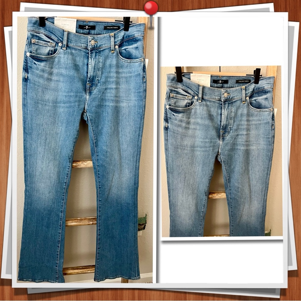 NWT 7 FOR ALL MANKIND “EARTHKIND” BOOTCUT CLASSIC JEANS W/ SWAROVSKI SZ 31